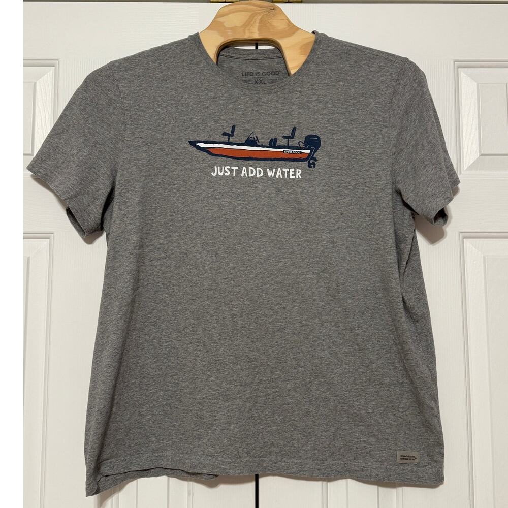 Life is Good Men's Just Add Water Crusher T-Shirt, Gray, Size XXL